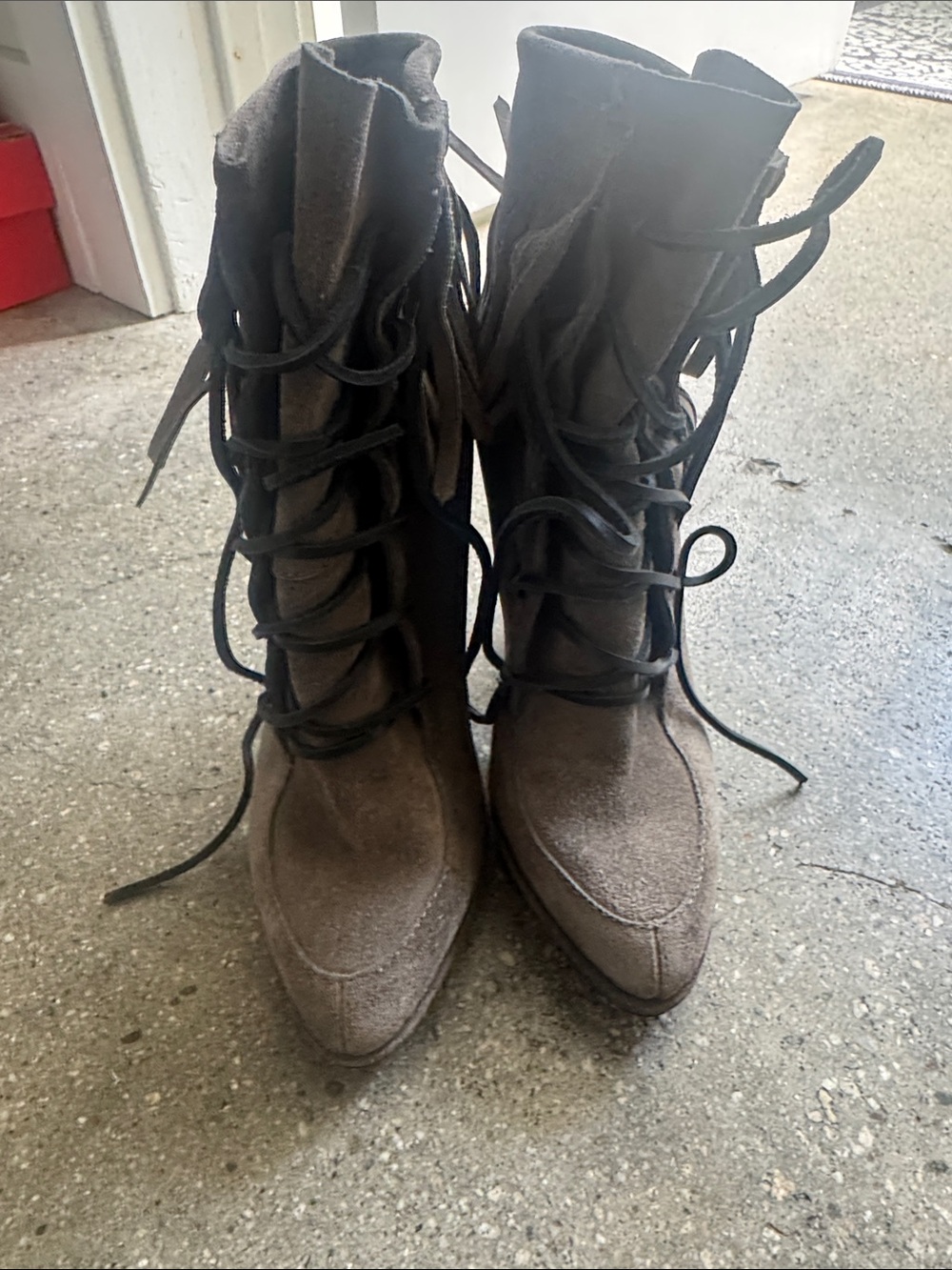 Giuseppe Zanotti Taupe Lace-Up Suede Ankle Boots